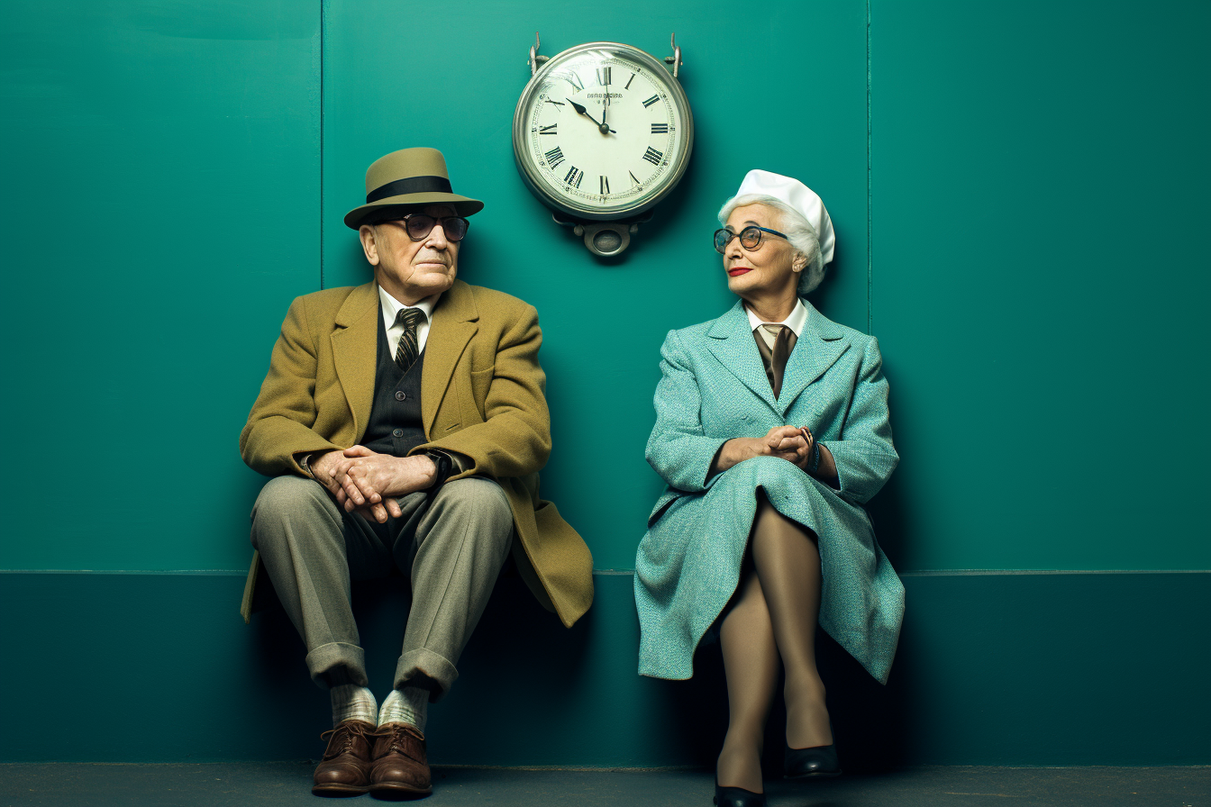 casal de idosos aguardando sentados